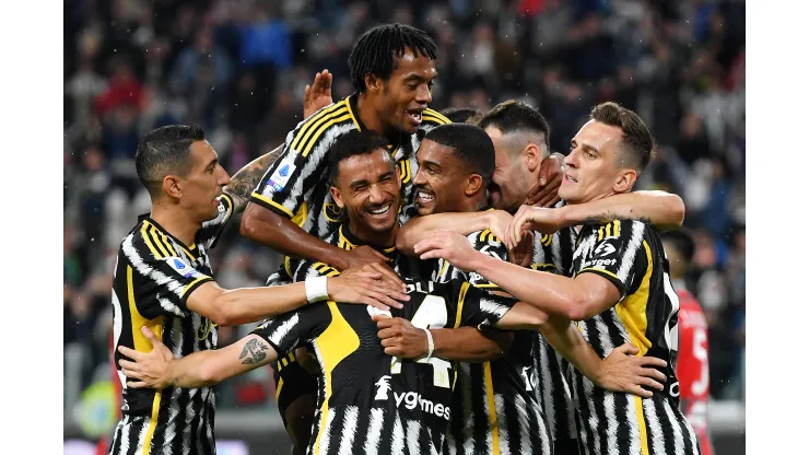 TURIN, ITALY – MAY 14: Bremer of Juventus celebrates with team mates after scoring the team's second goal during the Serie A match between Juventus and US Cremonese at Allianz Stadium on May 14, 2023 in Turin, Italy. (Photo by Valerio Pennicino/Getty Images)

