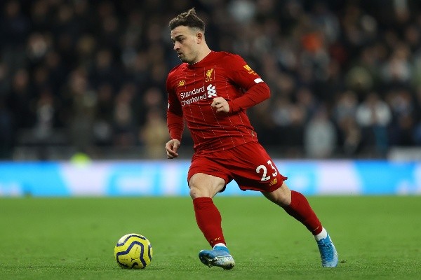Xherdan Shaqiri of Liverpool in action during the Premier League match between Tottenham Hotspur and Liverpool FC at Tottenham Hotspur Stadium on January 11, 2020 in London, United Kingdom