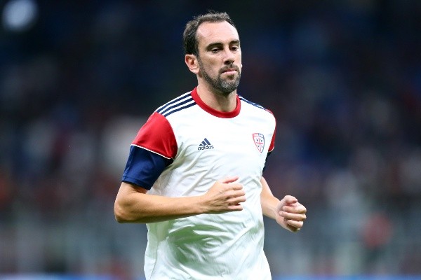 Diego Godín of Cagliari Calcio looks on during the Serie A...