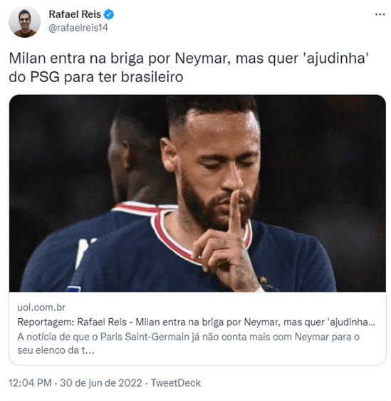 Informações do jornalista Rafael Reis (Foto: Reprodução/Twitter)