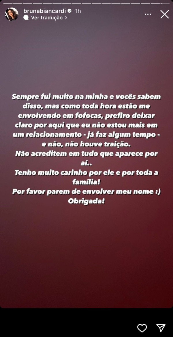 Bruna Biancardi, nos stories de seu Instagram (Foto: Reprodução/Instagram)