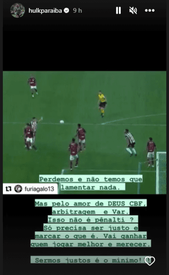 Declaração de Hulk em sua conta no Instagram (Foto: Reprodução)